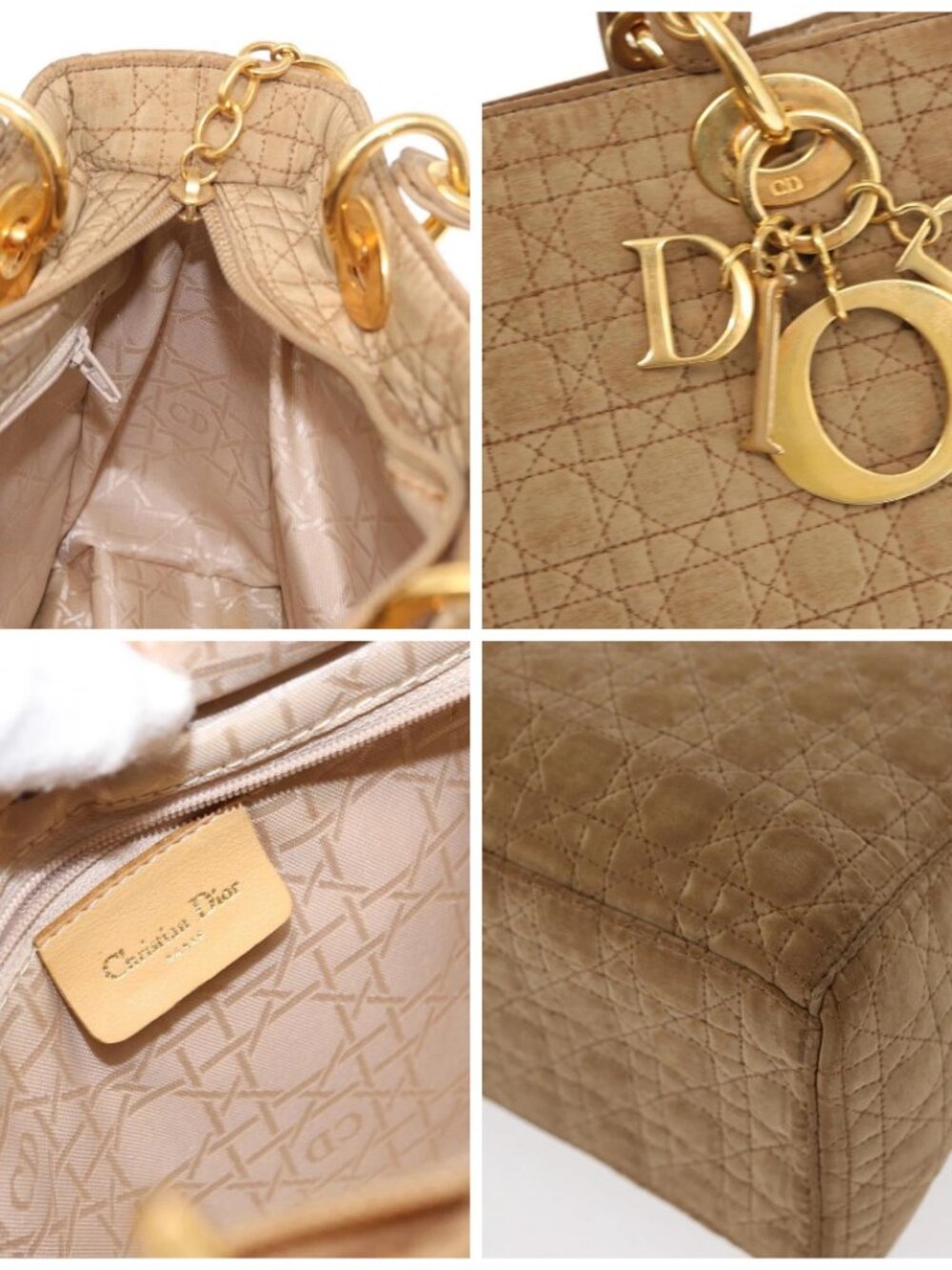 Christian Dior Lady Dior Canage Hand Bag Nylon Beige Gold - Picture 13 of 16